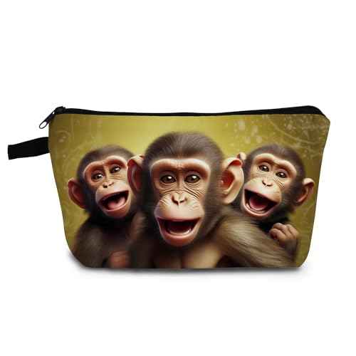 Funny Monkey Presents Monkey Makeup Bag Cute Small Organizer Bag with Zipper Monkeys Print Cosmetic Bag Birthday Presents for Monkey Lovers Women Friends