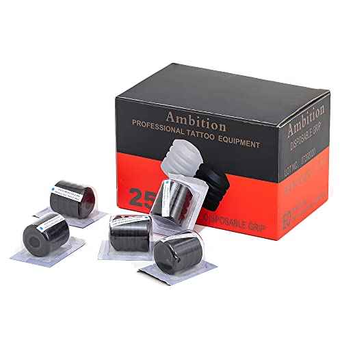 Ambition 25pcs Tattoo Grip Cover Silicone - Disposable Tattoo Pen Grip Cover for Rotary Tattoo Machine