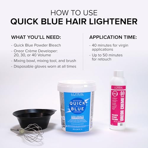 L'OREAL TECHNIQUE Quick Blue High Performance Bleach | Professional Hair Bleaching Powder | No Drip Formula | Extra Strength Lightening Action Lifts Up To 7 Levels | Single Application | 1 Pound