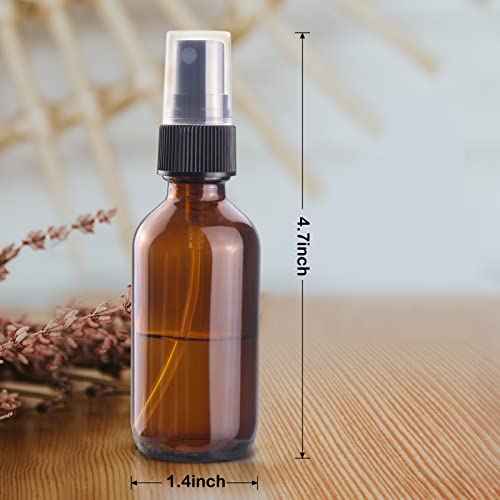 Wedama 2 oz Mini Glass Spray Bottles, Empty Small Spray Bottles with Funnel Dropper, Fine Mist for Hair, Travel, Plants, Cleaning Solutions and Skin Care (4 Pack Amber)