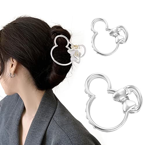 Hair Clip, 2Pcs Metal Silver Hair Claw Clips for Thick Heavy Hair, Mouse Head Hollow Out Non-slip Hair Catch Barrette Jaw Clamp Fashion Hair Styling Accessories for Women