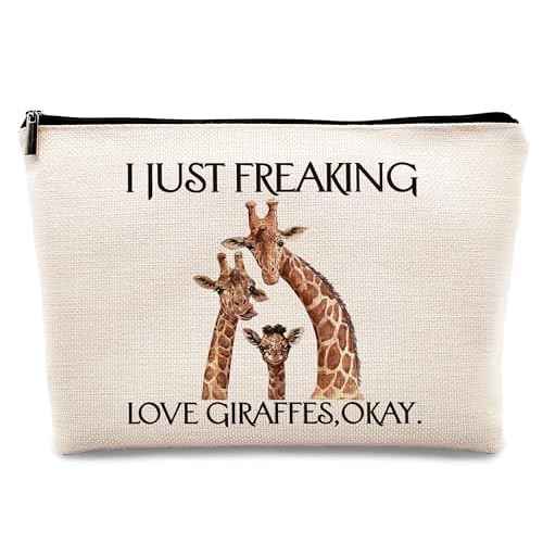 Kdqua Funny Giraffe Makeup Bag - Linen Cosmetic & Travel Toiletry Bag, Gift for Animal Lovers