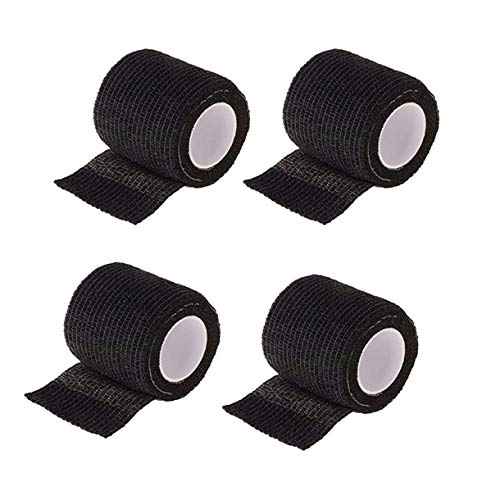 4 Rolls Tattoo Grip Cover Wrap Disposable Cohesive Tattoo Grip Tape Wrap Self Adhesive Sports Bandage Wrap Elastic Tattoo Grip Tape Tube for Tattoo Machine Tattoo Grip Accessories, Black