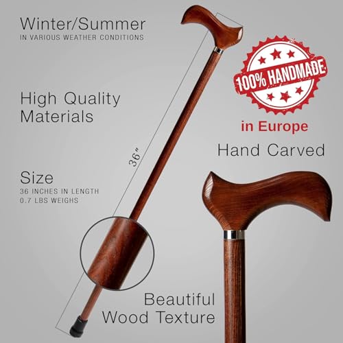 Handcrafted Wood Walking Stick for Men and Women - Fashionable Derby Cane - 36 Inches