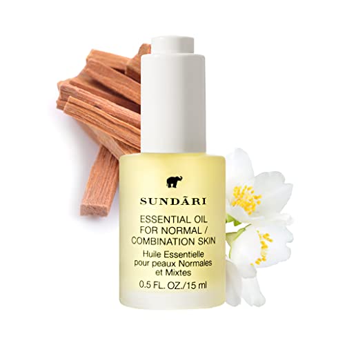 SUNDARI Essential Oil for Normal/Combo Skin, 0.5 Fl Oz, Jasmine & Ylang Ylang, Balances Sebum, Purifies for Radiant Glow, Anti-microbial Acne Control