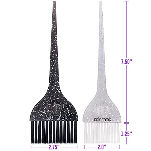Colortrak 2 Piece Galaxy Glitter Hair Color Brushes, For Highlighting and Coloring Large Sections of Hair, 1 x 2.5 Inch Wide Brush with Soft Bristles, 1 x 3 inch Extra Wide Brush with Stiff Bristles