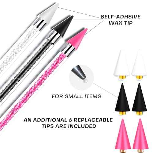 13 Pcs Rhinestone Picker Tool - 3 Pcs Dual-head Pens with 6 Wax Tips, 15 Pcs Clay, Precision Curved and Straight Tweezers Kit for Picking Up Nail Art Gems, Stones, Crystals, and Nail Charms