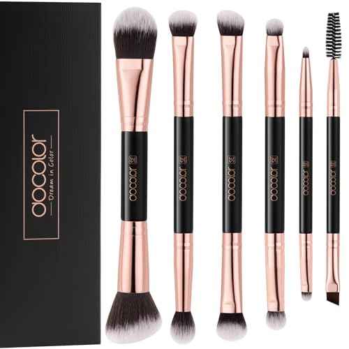 Docolor Double Sided Makeup Brushes, 6Pcs Double Ended Eyeshadow Brush Set Professional Eye Makeup Brushes Set Foundation Eyeshadow Blending Eyebrow Travel Make Up Brushes Kits