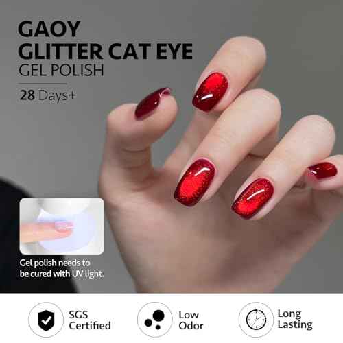 GAOY Red Cat Eye Gel Nail Polish, 16ml Glitter Holographic Nail Polish with Magnet, Reflective Translucent UV Gel, 2907 Ruby Twilight