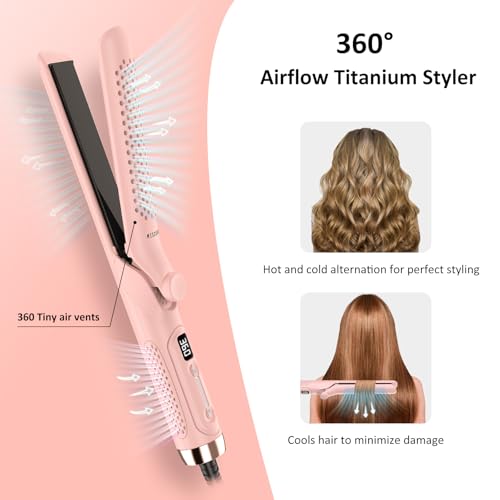 360¡Æ Airflow Styler ? 1 Inch 2-in-1 Hair Straightener & Curler with Vented Cool Air for Style Locking, Extra Long Flat Iron, Dual Voltage for European Travel