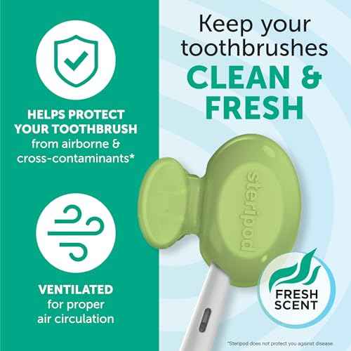 Steripod Clip-on Toothbrush Protector, Green/Silver, 2 Count