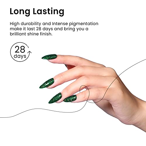 MAYCHAO 15ML Christmas Green Glitter Gel Nail Polish 1Pc Green Glitter Gel Polish Soak Off UV LED Nail Polish Nail Art Starter Manicure Salon DIY at Home, 0.5 OZ