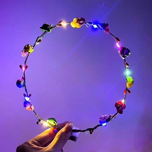 Light Up Flower Crown Headband, Glow in the Dark - for Parties, Weddings, Cosplay Events, and Festive Occasions