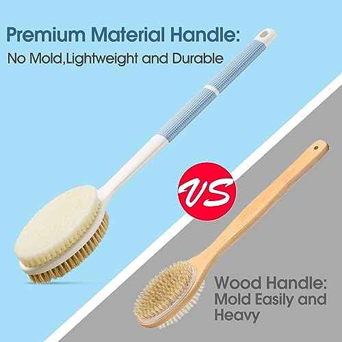 Back Scrubber Anti Slip for Shower,Shower Brush Long Handle with Stiff and Soft Bristles,Body Exfoliator for Bath or Dry Brush(Blue)