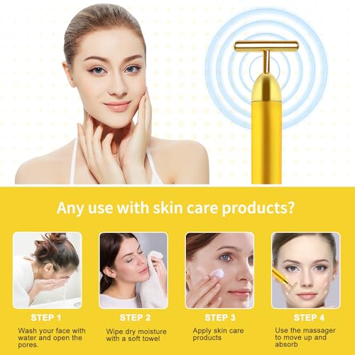 2 Pack T Shape Face Massager Beauty Bar Golden & Pink Facial Massager, Portable Electric Vibration Face Neck Body Massager for Firming Lifting Anti Aging Skin Tightening Wrinkle Reducing