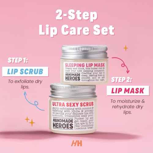 100% Natural Lip Scrub Vegan Conditioning Coconut Lip Exfoliator Gentle Exfoliant Sugar Lip Polish and Lip Exfoliator Scrubber for Chapped and Dry Lips (Lip Scrub and Mask Gift Set)