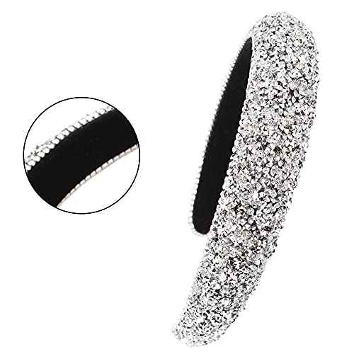 Rhinestone Headband Women Fashion Handmade Silver Headband Padded Glitter Crystal Diamond Bling Headbands Hair Hoops Beaded Jeweled Hairband Sparkle Hair Accessories