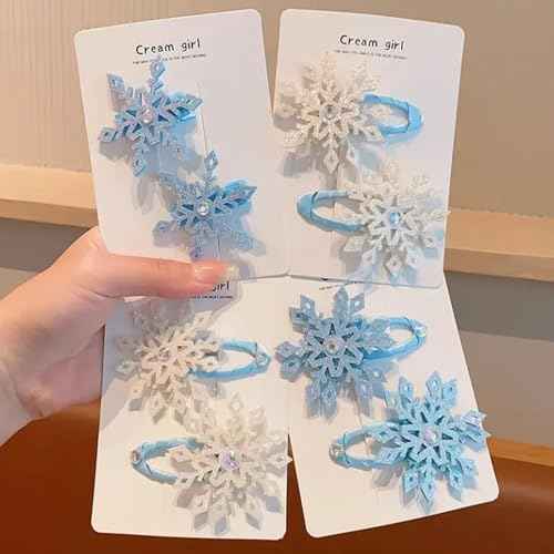 10PCS Snowflake Hair Clip Blue White Christmas Hair Accessories for Women Xmas Bow,Rhinestone Snowflake Small Hairpins Barrettes Jewelry Decorative for Girls Holiday Party Barrettes Set.