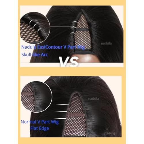 Nadula EasiContour V Part Yaki Straight Human Hair No Leave Out Clip in V-part Wig,12A Glueless Upgrade U Part Light Kinky Straight Human Hair Wig 180% Density with Elastic Drawstring 14inch