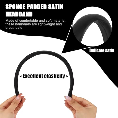 Headbands for Women, Black White Womens Thick Silk Satin Super Soft & Comfortable Sponge Padded Headbands Hair Bands Hoops Accessories for Women Girls