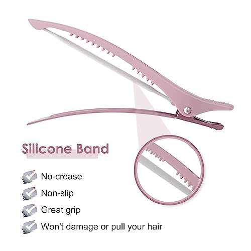 AIMIKE Hair Sectioning Clips with Silicone Band - 6pcs No Crease Duck Billed Clips for Styling, Cutting, and Rollers in Morandi Color