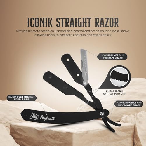 Professional Straight Edge Barber Razor ? 60 Single/30 Double-Sided Stainless Steel Blades for Men & Women, with Leather Case (Silver)