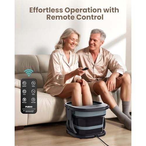 Puboo Collapsible Foot Spa Bath Massager with Heat, 95-115¡ÆF Precise Temp Control, Motorized Massage Rollers & Acupressure, Heated Foot Bath Soak Tub, Fits US Men¡¯s Size 11, Gift for Christmas