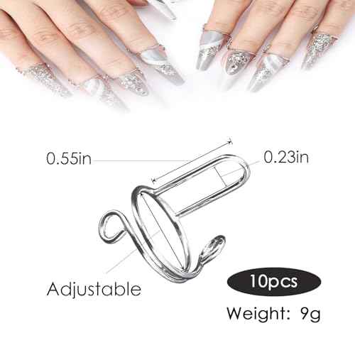 10 Pcs Wudu Nail Rings Adjustable Fingernail Rings Reusable Nail Rings Non-Tarnish For Daily Wear Press on Nails with No Glue For Nails Art DIY Decoration