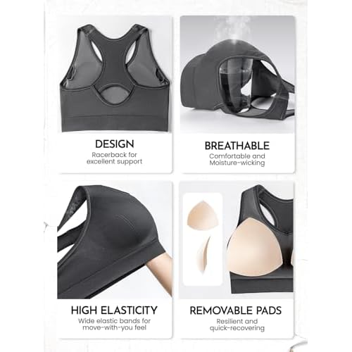 FITTIN Racerback Sports Bras for Women - Padded Seamless Support Bra for Yoga Gym Workout Fitness