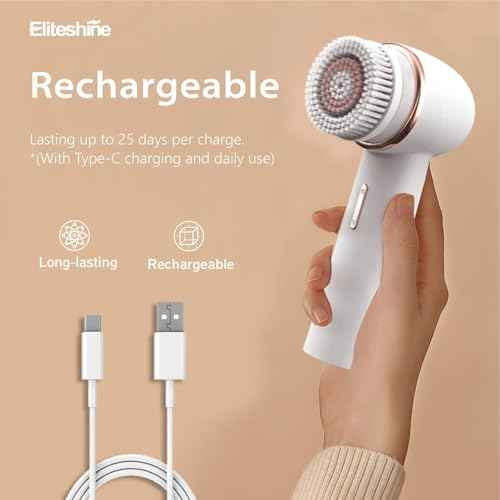 Electric Facial Cleansing Brush with Silicone and Bristle Brushheads,Gentle Electric Face Scrubber Exfoliator, Face Cleansing Brush, Face Wash Brush Machine, Rechargeable, Relief for Face Skin Issues