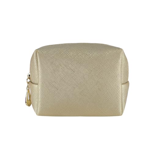Small Makeup Bag Portable Cosmetic Bag for Women Makeup Pouch Waterproof Toiletry Bag for Travel (Gold, Mini)