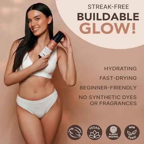 Self Tanner Mousse - USA Made with Natural & Organic Ingredients, Self Tanning Mousse for Dark Fake Tan, Sunless Tanner, Clear & Non Toxic Tanning Foam for Streak Free Finish & Natural Glow