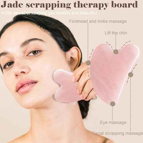Gua Sha Facial Massage Tool and Roller Set, Facial Massager for Face, Neck, Arms, Eyes, Reduce Puffiness, Improve Wrinkles, Daily Self-Care Gift for Men and Women Emerald Green Pink White