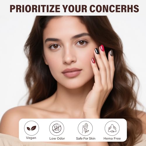 EBANKU 6 Pcs 15ML Red Gel Nail Polish Set- Dark Red Burgundy Gel Polish Same Color Same Bottle Soak Off Gel Polish Kit Nail Art Manicure Christmas Gifts for Women (Dark Red White Black Brown)