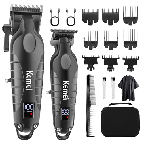 Kemei Hair Clipper and Trimmer Set Professional Cordless Hair Clipper for Men Electric Beard Trimmers Barber Hair Cuttings Kit, T Blade Trimmers for Men with LCD Display, KM-2290£¬KM-2293