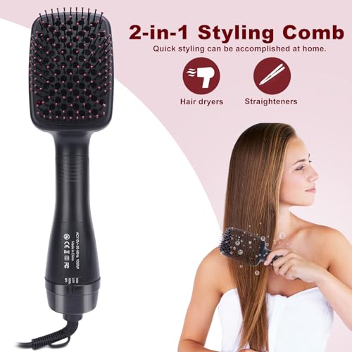 Sonew 2 in 1 Hair Dryer Brush & Straightener Brush, Hair Dryer and Styler, Negative Ion Blow Dryer Brush, Hot Air Brush Detangles, Dries, Smooths, Reduce Frizz & Static