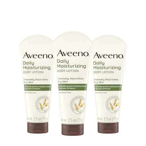 Aveeno Daily Moisturizing Body Lotion, Gentle Lotion Nourishes Dry Skin with Moisture, Sooth-ing Prebiotic Oat, Fragrance-Free, Non-Comedogenic, Travel-Size, 2.5 fl. oz, 3 Pack