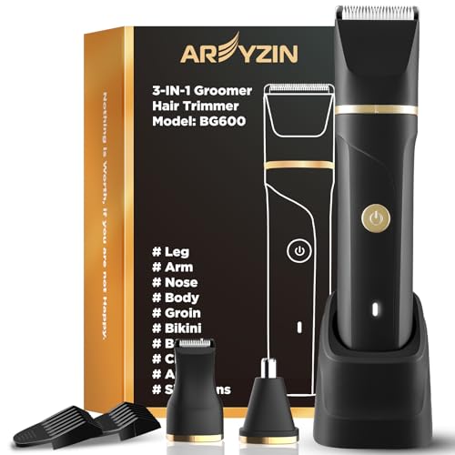 AREYZIN Body Hair Trimmer Men: Manscape 3 in 1 Electric Razor, Hair Trimmer for Body Groomer,Beard, Nose/Ear Hair,USB-C Replaceable Dock Ceramic Blade Heads,Christmas Gifts for Men