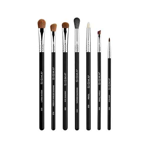 Sigma Beauty Basic Eye Makeup Brush Set ? Classic Eye Makeup Brushes with Premium Fibers and Sleek, Durable Handles for Eyeliner, Eyeshadow, & Eyebrows, Includes 7 Black Makeup Brushes