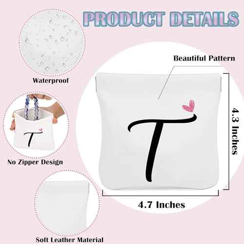 Initial T Personalized Pocket Cosmetic Bag, Waterproof Portable No Zipper Self-closing Makeup Pouch, Mini Travel Storage Makeup Bag, Gift Ideal for Women Girls Teen (BP20)