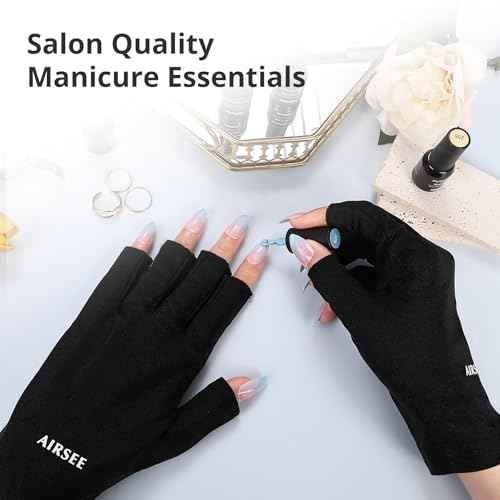 AIRSEE UV Gloves for Nail Lamp,Professional UPF50+ UV Protection Gloves for Manicures Nail Art,Fingerless Gloves That Shield Skin from The Sun and Nail Lamp (Black)