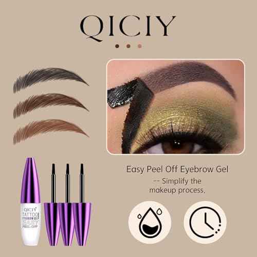 3PCS Easy Peel off Eyebrow Gel, Qiciy Eyebrow Gel Easy Peel Off, Peel Off Eyebrow Waterproof & Sweatproof for All Skin Types (All)