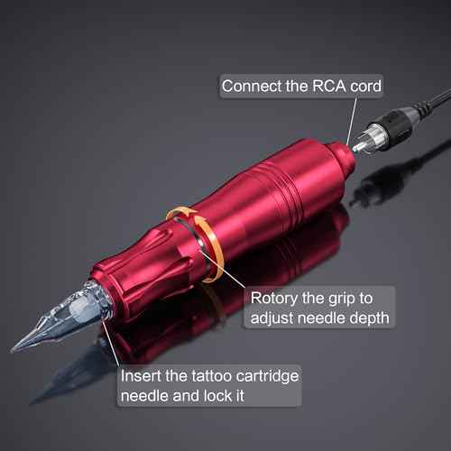 Wireless Tattoo Kit for Beginners - Rotary Tattoo Pen Machine with 1500mAh Battery (4-6H Use), 10 Cartridge Needles, Needle Disposal Container & Complete Pre/Post Care Supplies (Red)