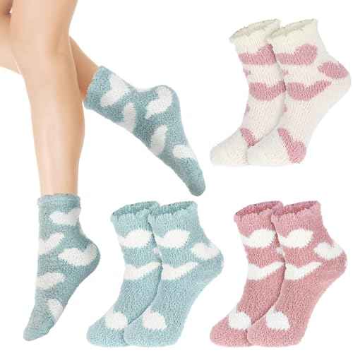 3 Pairs Aloe Socks Moisturizing Spa Socks, Winter Warm Home Sleeping Socks Don't Shed Lint, Women Spa Pedicure Foot Care Socks Fluffy Slipper Socks