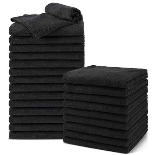 Salon Towels 24 Pack, Microfiber Barber Towels Bulk, (16x29 inches) Hair-Drying Cloth Super Soft Black Hand Cloth for Gym, Bath, Spa Use and Home Beauty Care(Not Bleach Proof)