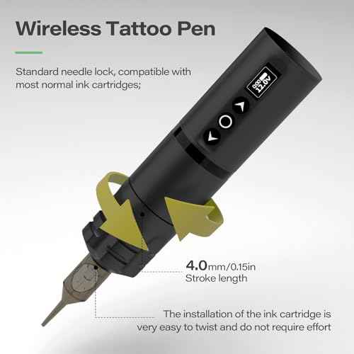 OZER Tattoo Gun Kit Black 20Pcs Tattoo Cartridge Needles 2000mAh Pen Kit Tattoo Kit Tattoo Pen Kit for Beginners Tattoo Pen Type Machine Kit £¨Tattoo ink are for tattoo practice use only£©