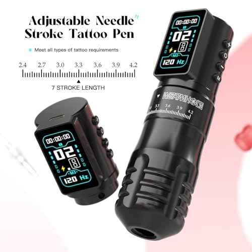 Wormhole Tattoo Gun Kit Xtreme Tattoo Ink Aluminum Alloy Wireless Tattoo Machine with 2Pcs 2300mAh Battery Adjustable Tattoo Pen Rotary Complete Professional Tattoo Kit for Artists - Black
