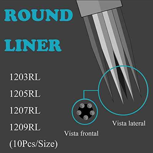 40Pcs Tattoo Cartridge Needles Yugui 1203RL 1205RL 1207RL 1209RL Tattoo Needles for Tattoo Round Liner 0.35mm for Tattoo Machine Tattoo Kit Tattoo Supplies