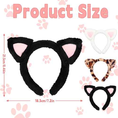 Cat Ear Headband for Women Girls 3pcs Plush Fuzzy Cat Ears Headbands Cute Animal Hairband Halloween Costume Party Accessories