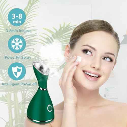 Facial Steamer-Nano Ionic Facial Steamer Warm Mist Humidifier Atomizer Sprayer Moisturizing Face Steamer Home Sauna SPA Face with 4 Piece Stainless Steel Skin Kit and Hair Band(Green)